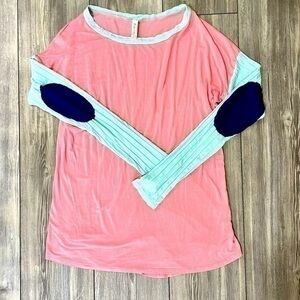 Rachel Kate Long Sleeve Tunic Top With Patch Elbow Contrast Size Medium